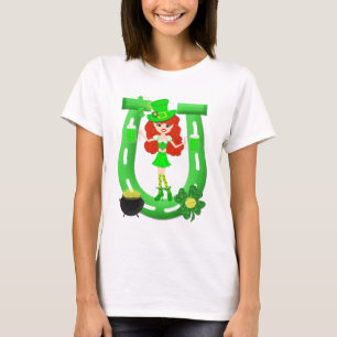 St Pat's Day Rödhårig Girl Leprechaun T-shirt