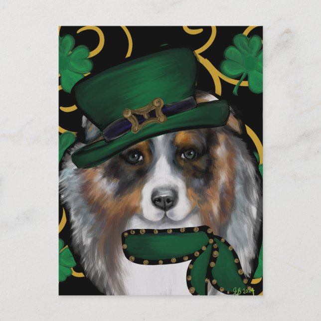 St. Patty Australian Shepherd Vykort (Framsida)