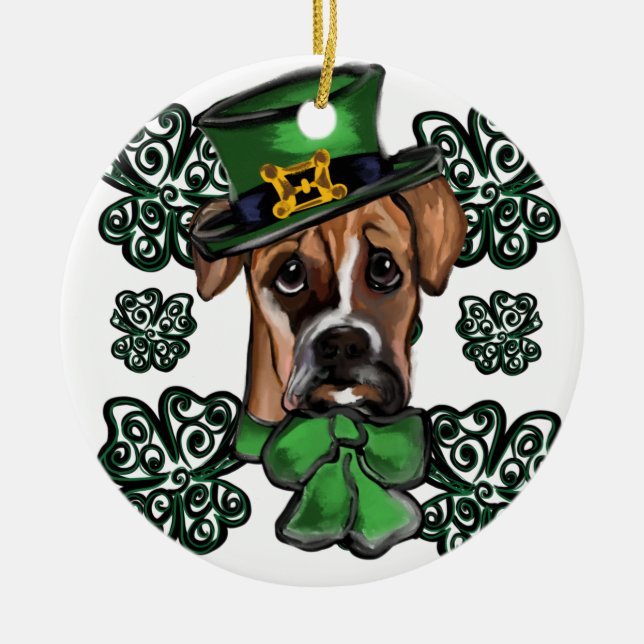 St. Patty Boxer Hund Julgransprydnad Keramik (Framsidan)