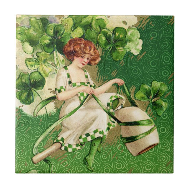 St. Pattys Day Girl Tile Kakelplatta (Framsidan)