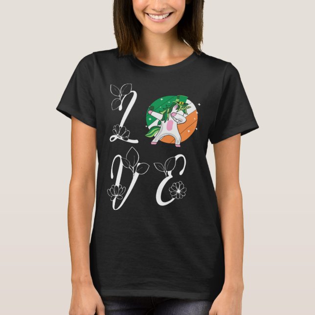 St Pattys Day Love Green Dabbing Lepricorn Four Le T Shirt (Framsida)