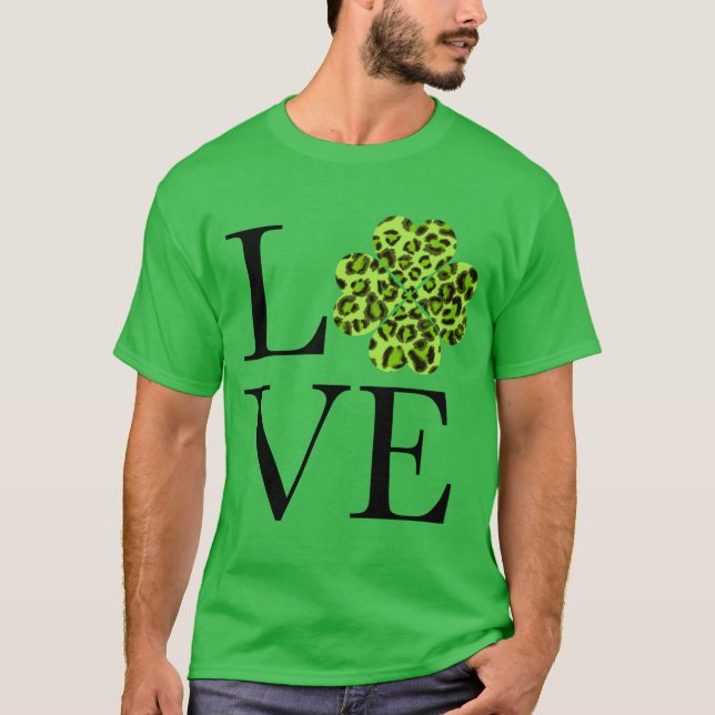 St. Pattys Grönt cheetah leopard shamrock T Shirt (Framsida)