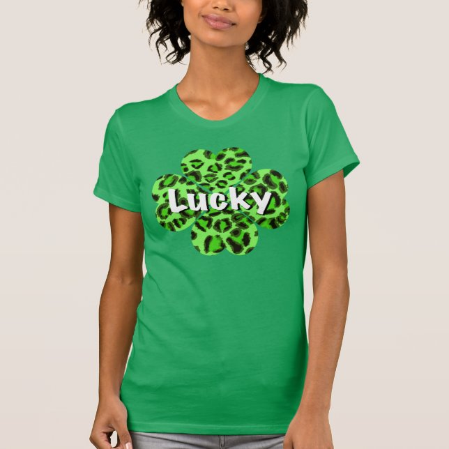 St. Pattys Grönt cheetah leopard shamrock T Shirt (Framsida)