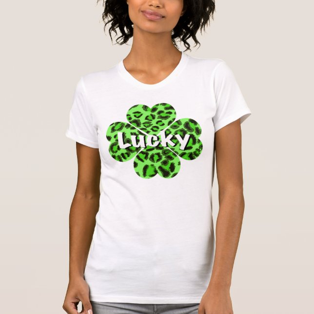 St. Pattys Grönt cheetah leopard shamrock T Shirt (Framsida)