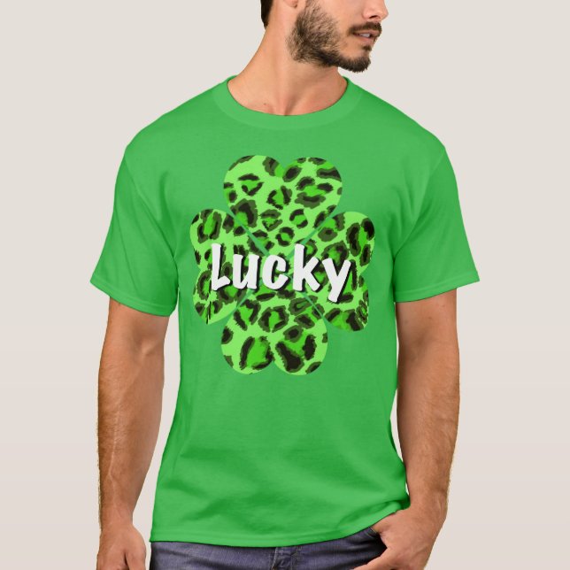 St. Pattys Grönt cheetah leopard shamrock T Shirt (Framsida)