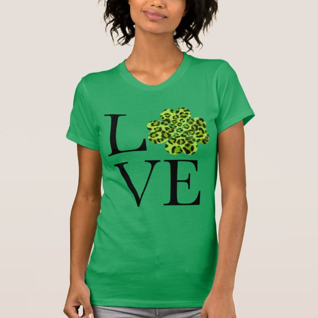 St. Pattys Grönt cheetah leopard shamrock T Shirt (Framsida)
