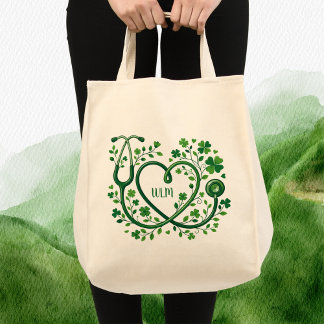 St Pattys Heart Clover Stethoscope Nurses Initials Tygkasse