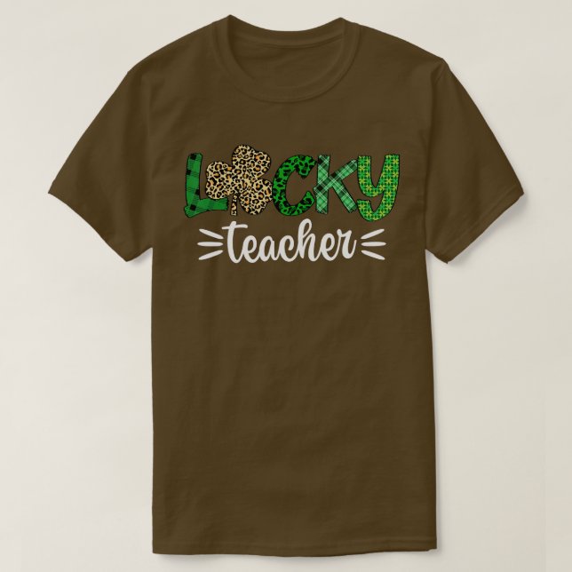 St Pattys Leopard Shamrock Lucky Teacher St Patric T Shirt (Design framsida)
