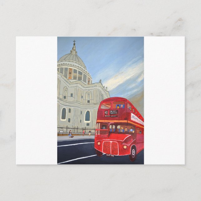 St.Paul Cathedral och London Buss Vykort (Framsida)