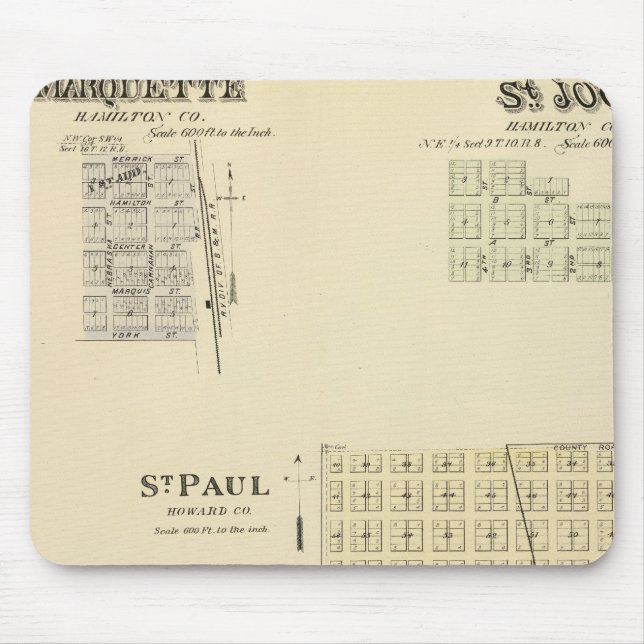 St. Paul, Marquette och St. Joe, Nebraska Musmatta (Framsidan)