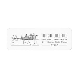 St Paul, Minnesota Stylized Skyline Returadress Etikett