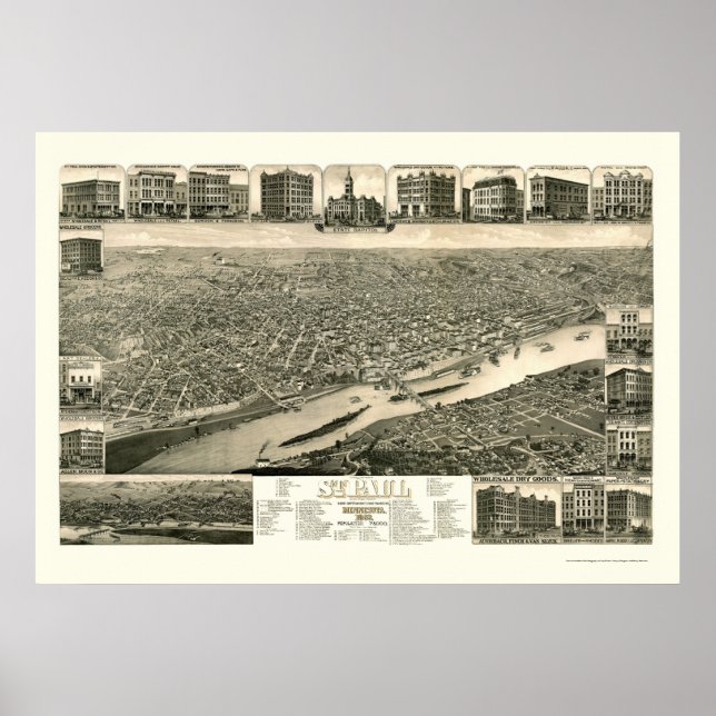 St. Paul, MN Panoramic Karta - 1883 Poster (Framsidan)