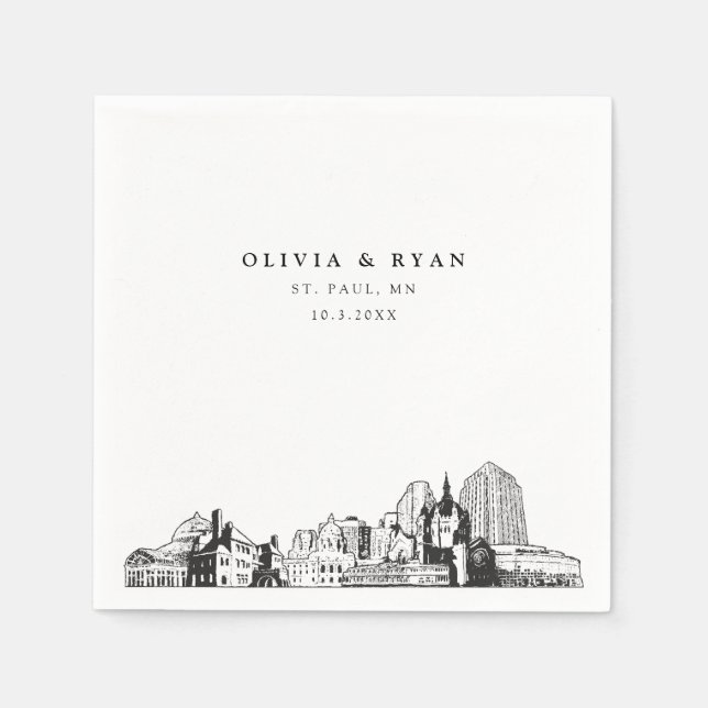 St. Paul Skyline Bröllop Papper Cocktail Napkin Pappersservett (Framsidan)