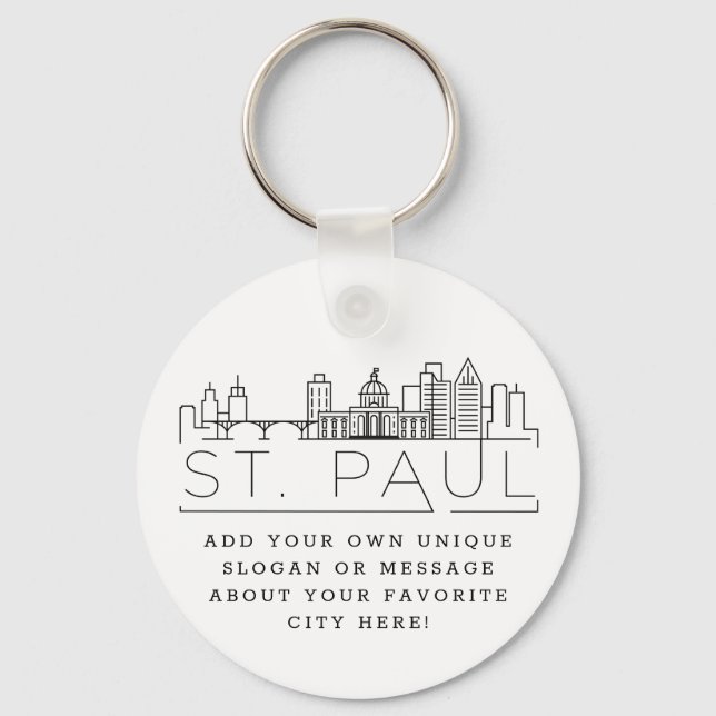 St. Paul Stylized Skyline | Anpassningsbar Slogan Nyckelring (Framsida)