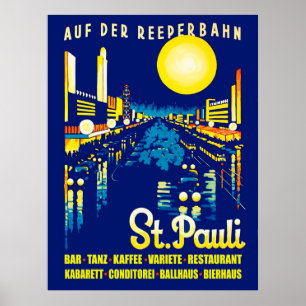 St. Pauli på natten, Hamburg stad, Tyskland Poster