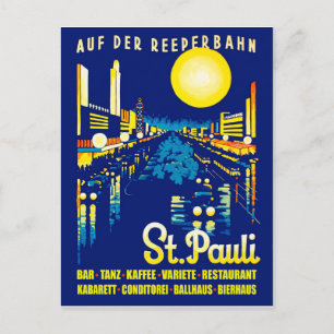 St. Pauli på natten, Hamburg stad, Tyskland Vykort