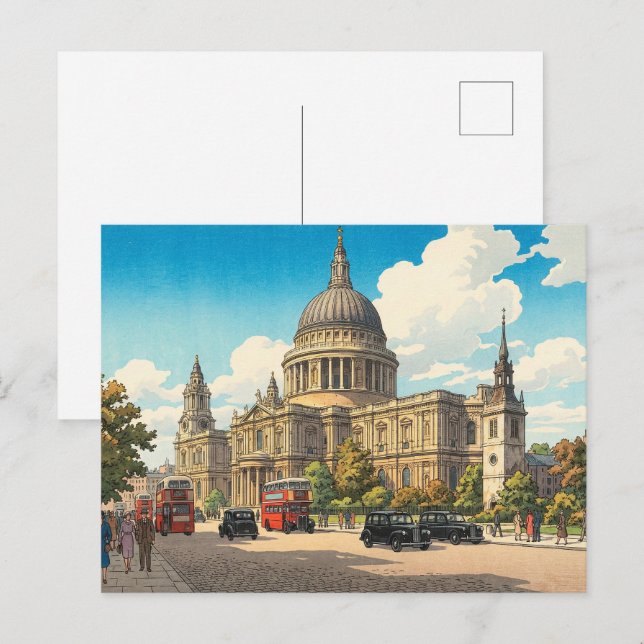 St Pauls Cathedral Japanese Woodblock Print Vykort (Fram/baksida)