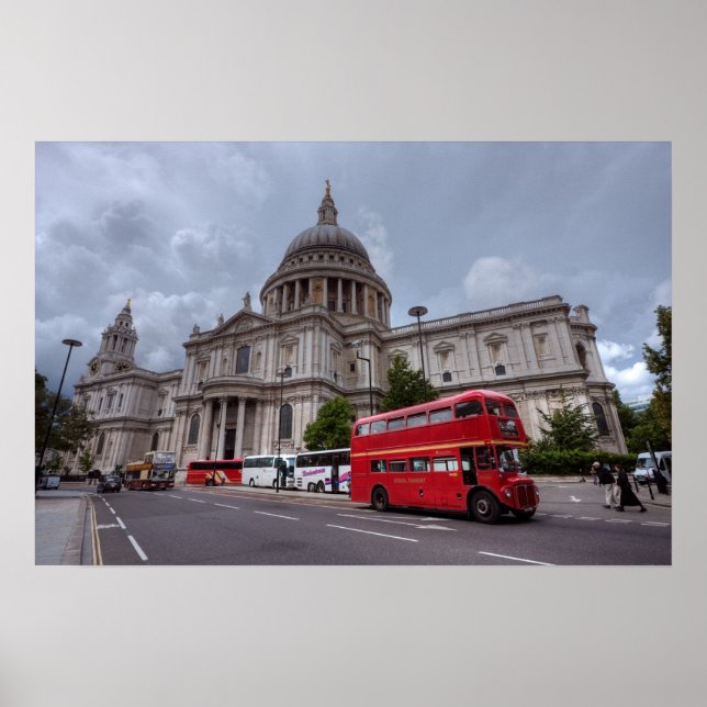 St Paul's Cathedral London England and red buss Poster (Framsidan)
