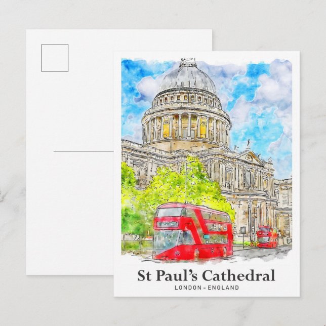 St Paul's Cathedral London Travel Watercolor Vykort (Fram/baksida)
