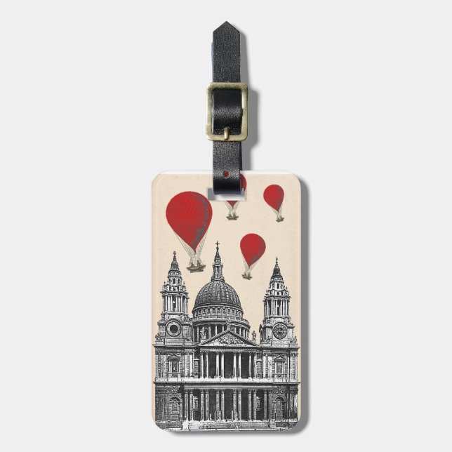 St Pauls Cathedral och Red Luftballongs Bagagebricka (Vertikal Framsida)