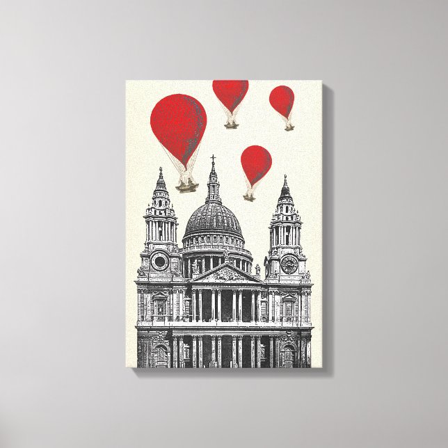 St Pauls Cathedral och Red Luftballongs Canvastryck (Framsida)