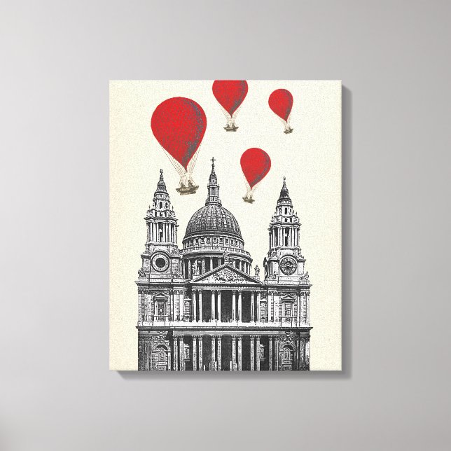 St Pauls Cathedral och Red Luftballongs Canvastryck (Framsida)