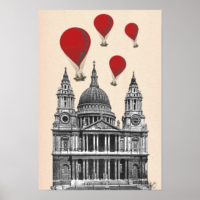 St Pauls Cathedral och Red Luftballongs Poster (Framsidan)