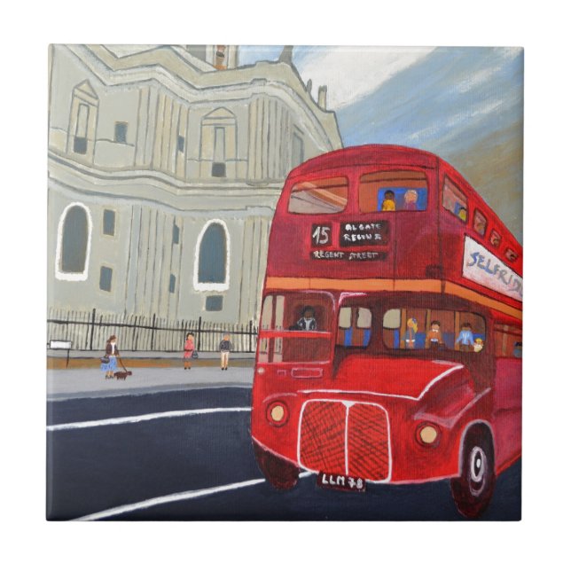 St.Pauls-katedralen och Londonbuss Kakelplatta (Framsidan)
