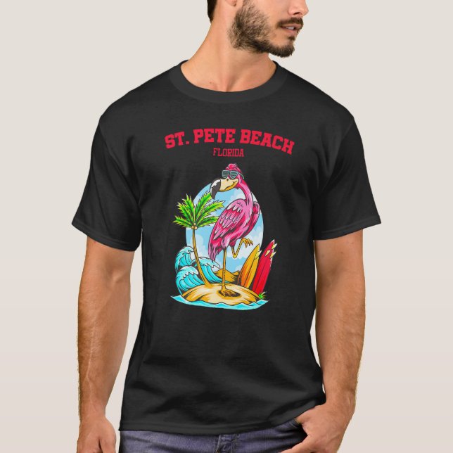 St Pete Beach Flamingo Surfboard T Shirt (Framsida)