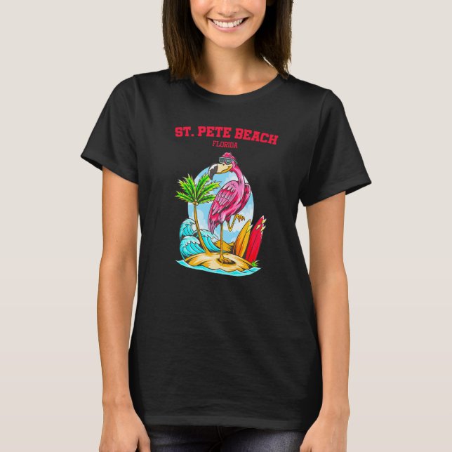 St Pete Beach Flamingo Surfboard T Shirt (Framsida)