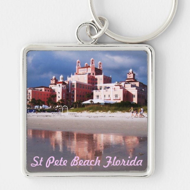 St Pete Beach Florida Fyrkantig Silverfärgad Nyckelring (Framsidan)