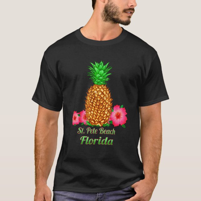St Pete Beach Florida Pineapple Blommigt T Shirt (Framsida)