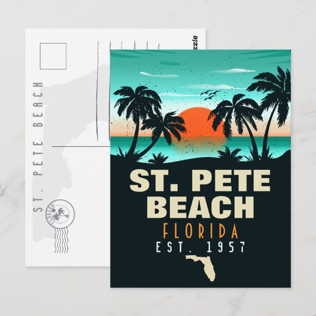 St. Pete Beach Florida Retro Solnedgång Palmträd 6 Vykort (Fram/baksida)