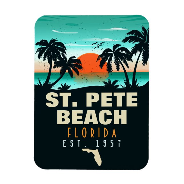 St. Pete Beach Florida Retro Sunset Handflatan Trä Magnet (Vertikal)