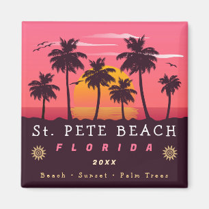 St. Pete Beach Florida Retro Sunset Handflatan Trä Magnet