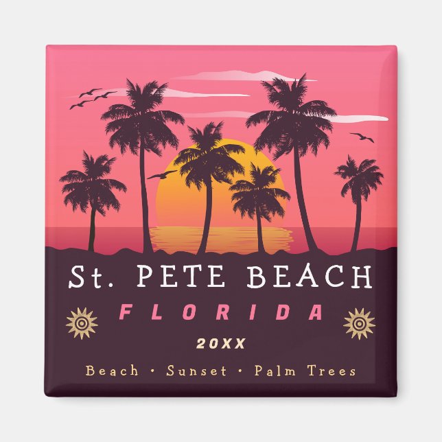 St. Pete Beach Florida Retro Sunset Handflatan Trä Magnet (Framsidan)