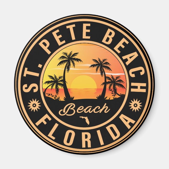 St. Pete Beach Florida Retro Sunset Handflatan Trä Magnet (Framsidan)