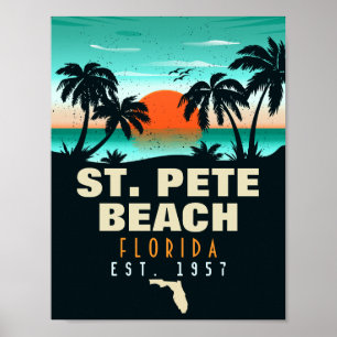St. Pete Beach Florida Retro Sunset Handflatan Trä Poster