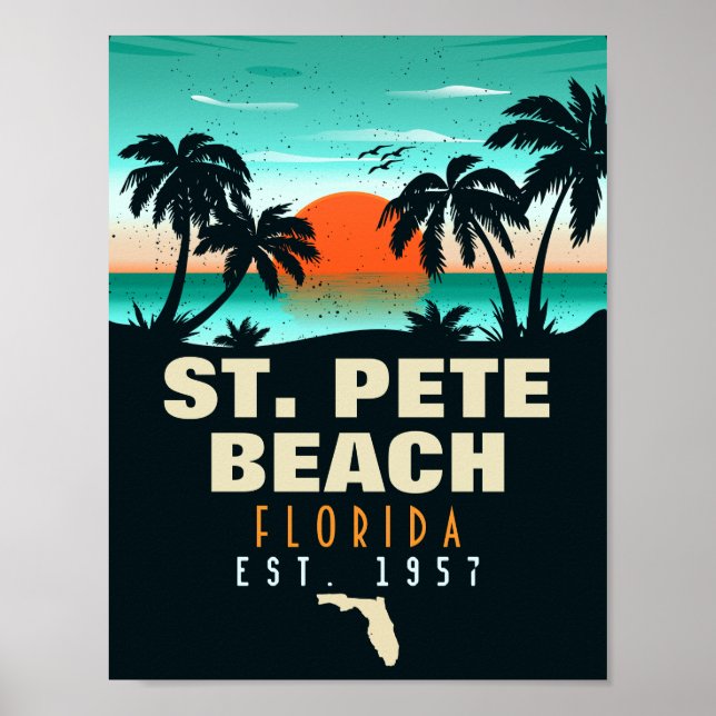 St. Pete Beach Florida Retro Sunset Handflatan Trä Poster (Framsidan)