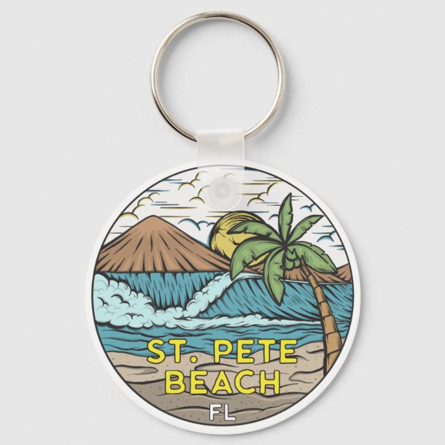St Pete Beach Florida Vintage Glass Nyckelring (Framsida)