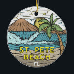 St Pete Beach Florida Vintage Julgransprydnad Keramik<br><div class="desc">Sankt Pete Beach hand plockade illustrerar med berg och vinkart hav i bakgrunden. Perfekt för alla som kärlek att besöka St Pete Beach.</div>