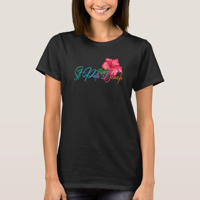 St Pete Beach Hibiscus Flowers Florida Beach Luau T Shirt (Framsida)