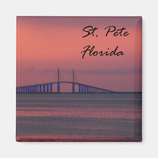 St Pete Florida Sunshine Skyway Bridge Sunset Magnet (Framsidan)