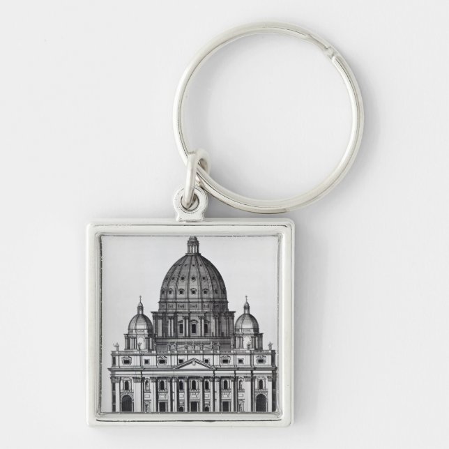 St Peter Rome som inristas av C. Campbell Fyrkantig Silverfärgad Nyckelring (Framsidan)