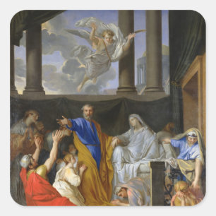 St Peter som återuppväcker änkan Tabitha, 1652 Fyrkantigt Klistermärke