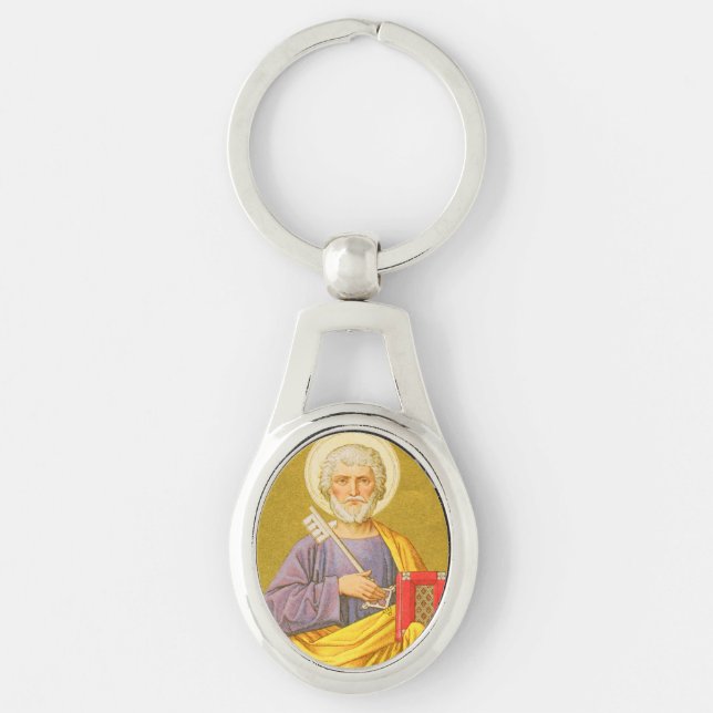St. Peter the Apostle (PM 07) Ovalt Silverfärgad Nyckelring (Framsidan)