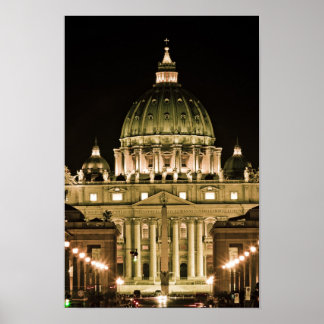 St Peter's Basilica på natten Poster
