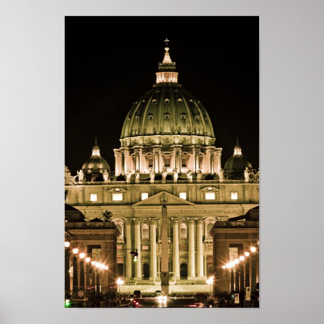 St Peter's Basilica på natten Poster (Framsidan)