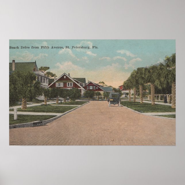 St. Petersburg, FL - View of Beach Dr & 5th Ave Poster (Framsidan)