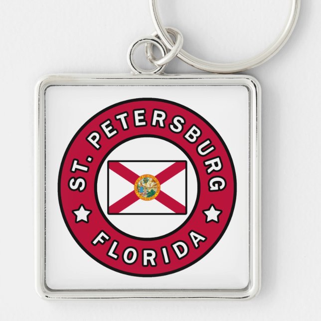 St. Petersburg Florida Fyrkantig Silverfärgad Nyckelring (Framsidan)